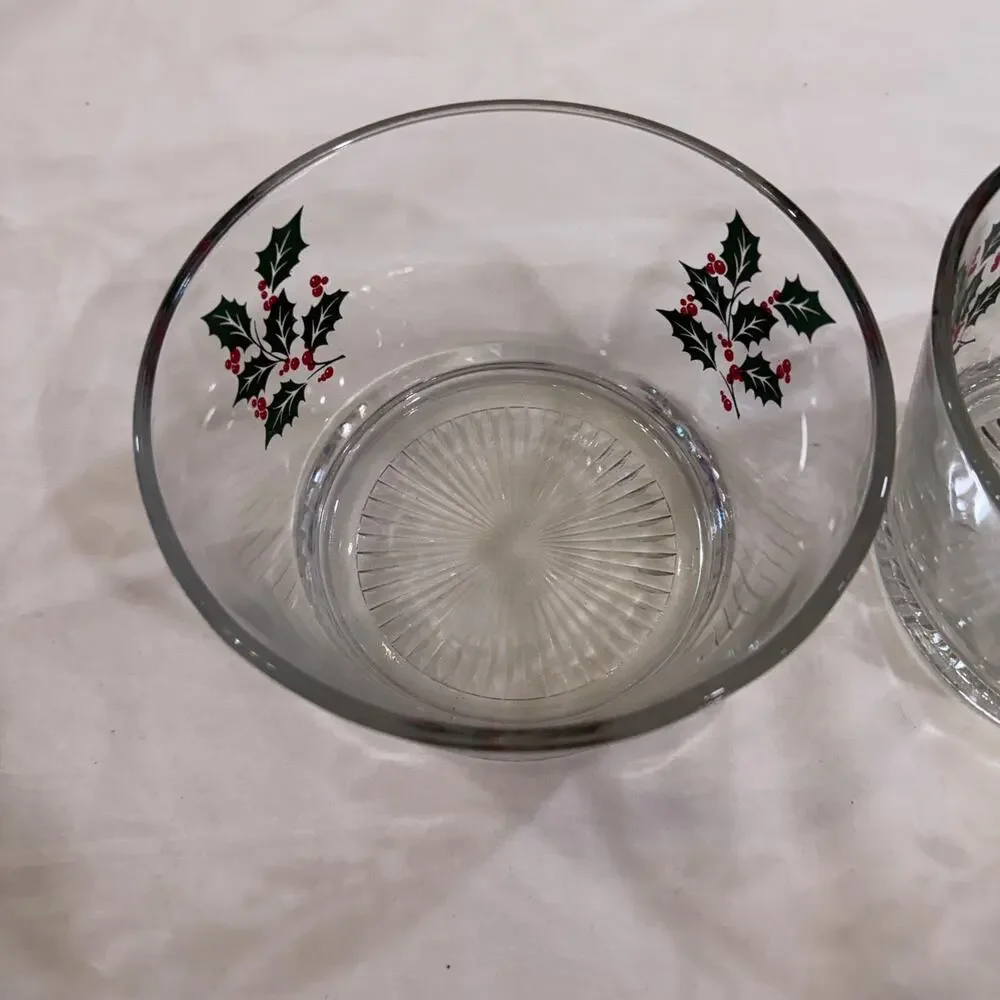 *2* Vintage Christmas Holly & Berries Holiday Serving Bowl / Ice Bucket / Snack